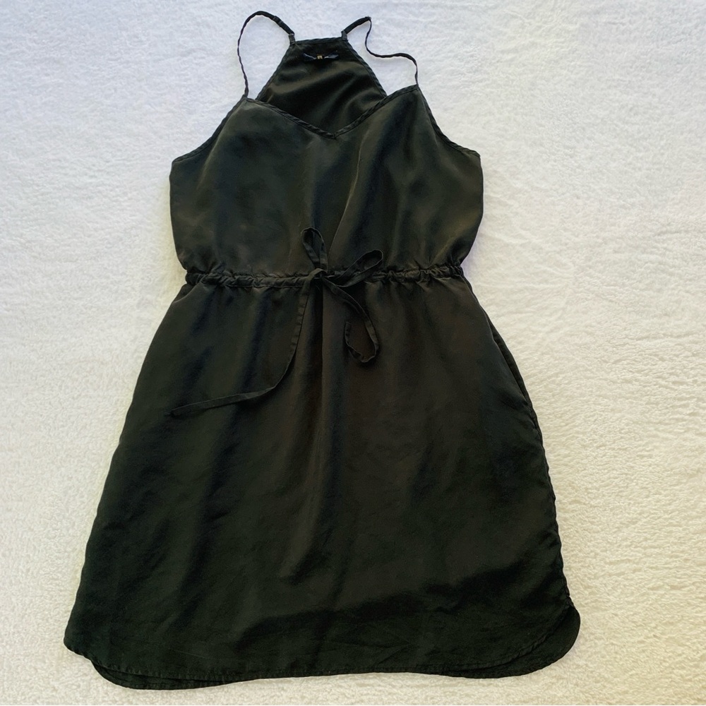 Madewell Drawstring Racerback 100% Silk Daybreak Dress in Black | Size 10